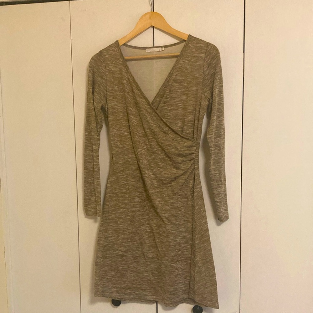 Prana Gray Long Sleeve Ruched Wrap Dress